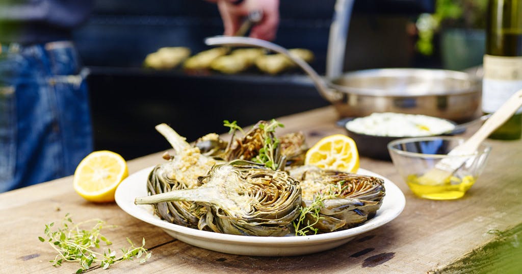 Grilled Artichokes with Sauce Gribiche
