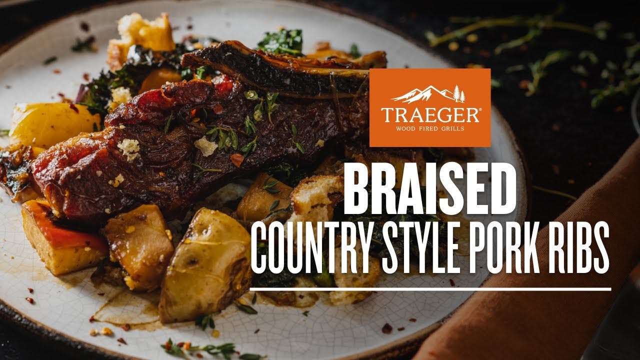 Braised Country-Style Pork Ribs with Brown Butter Apples and Kale | Traeger Grills thumbnail